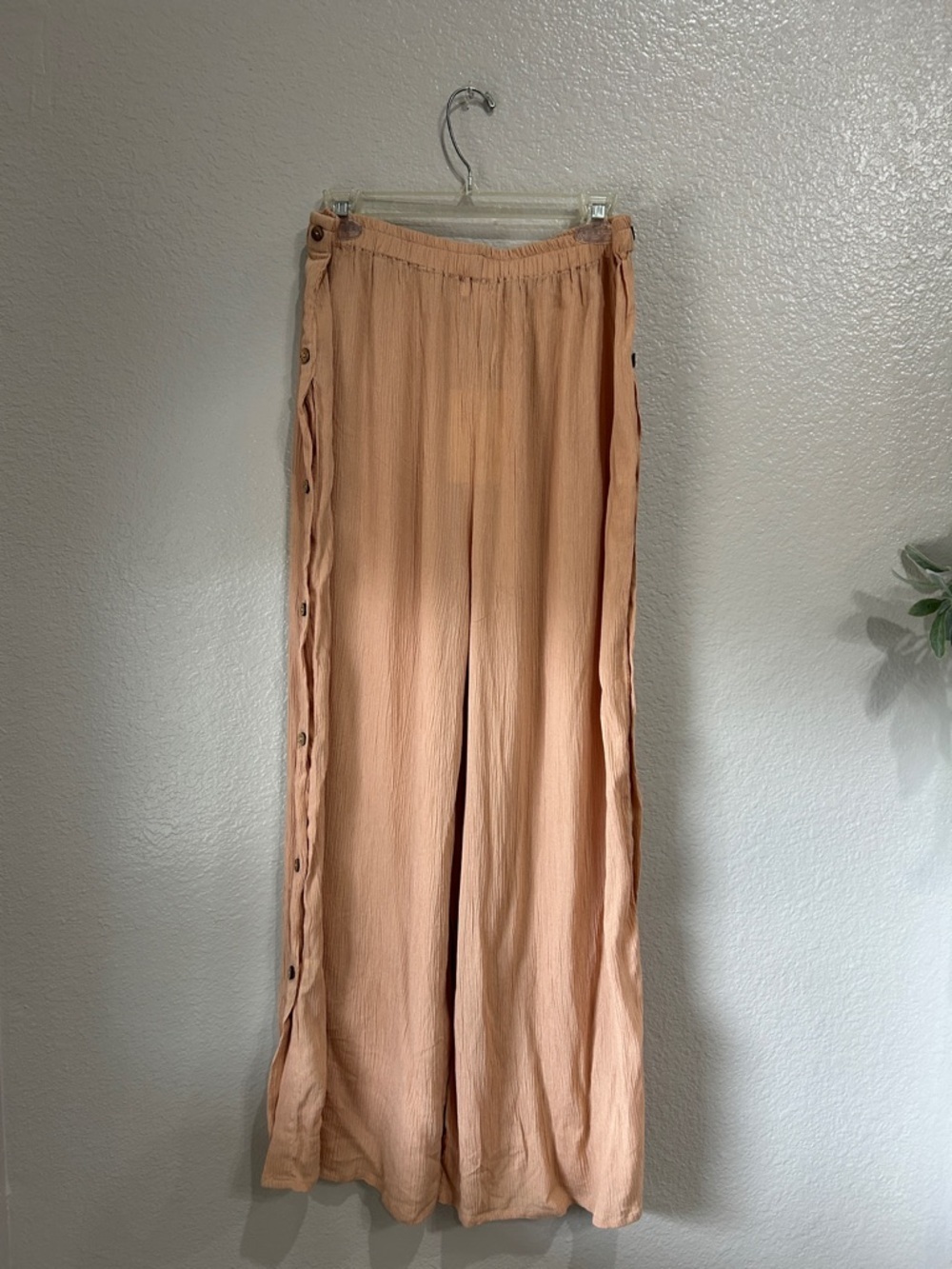 Salty Lemon Women’s Button-Trim Wide Leg Peach Pants Cover UP Sz XL Summer Boho - Picture 6 of 9